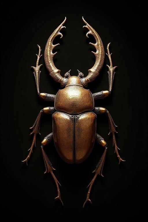 Scultura in bronzo di uno scarabeo Ercole con dettagli finemente lavorati.