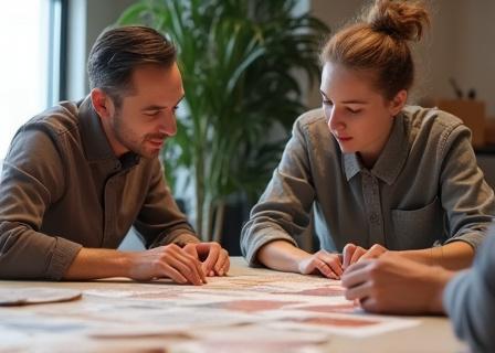 職人とコンサルタントが打ち合わせをしている